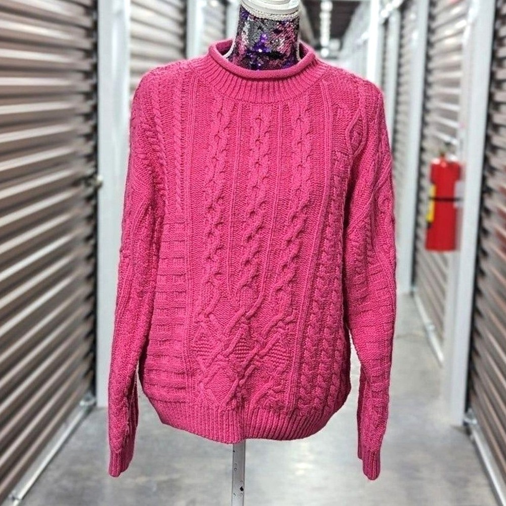 Fisherman‎ Chunky Cable Knit Pink Turtleneck Sweater Riley & Rae Size XL